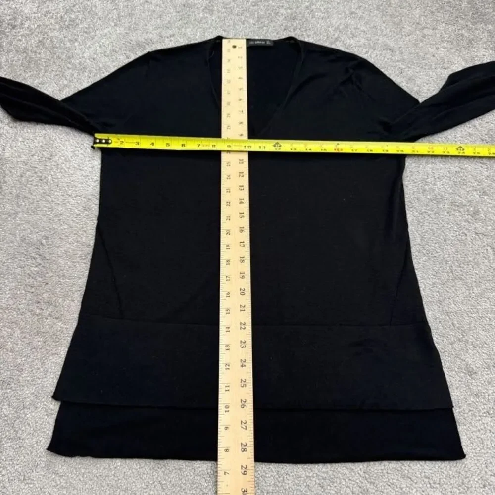 Zara Knit V-Neck Hi-Lo Pullover Sweater Womens Large Black Acrylic Blend Stretch